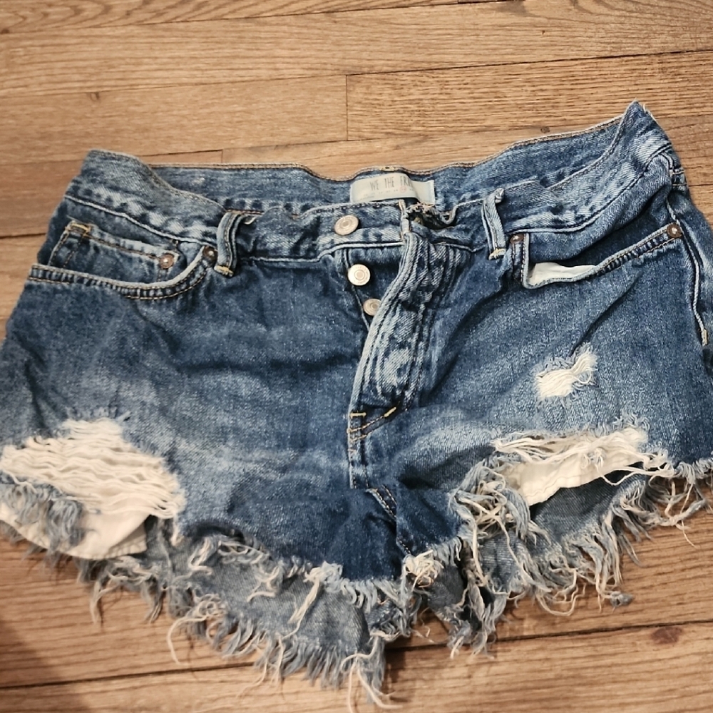 Free People Distressed Blue Denim Shorts